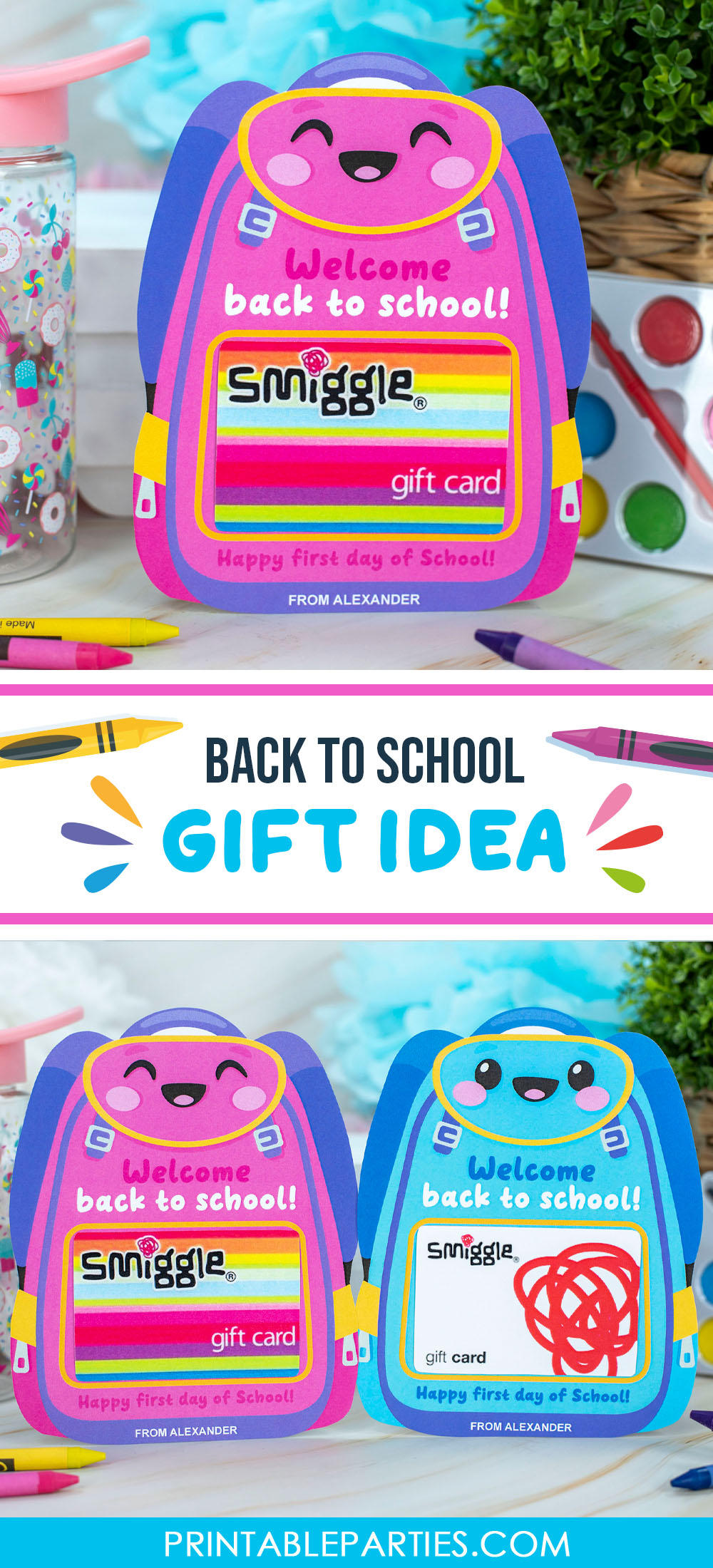 printable gift card holder in the shape of a backpack for back to school gift